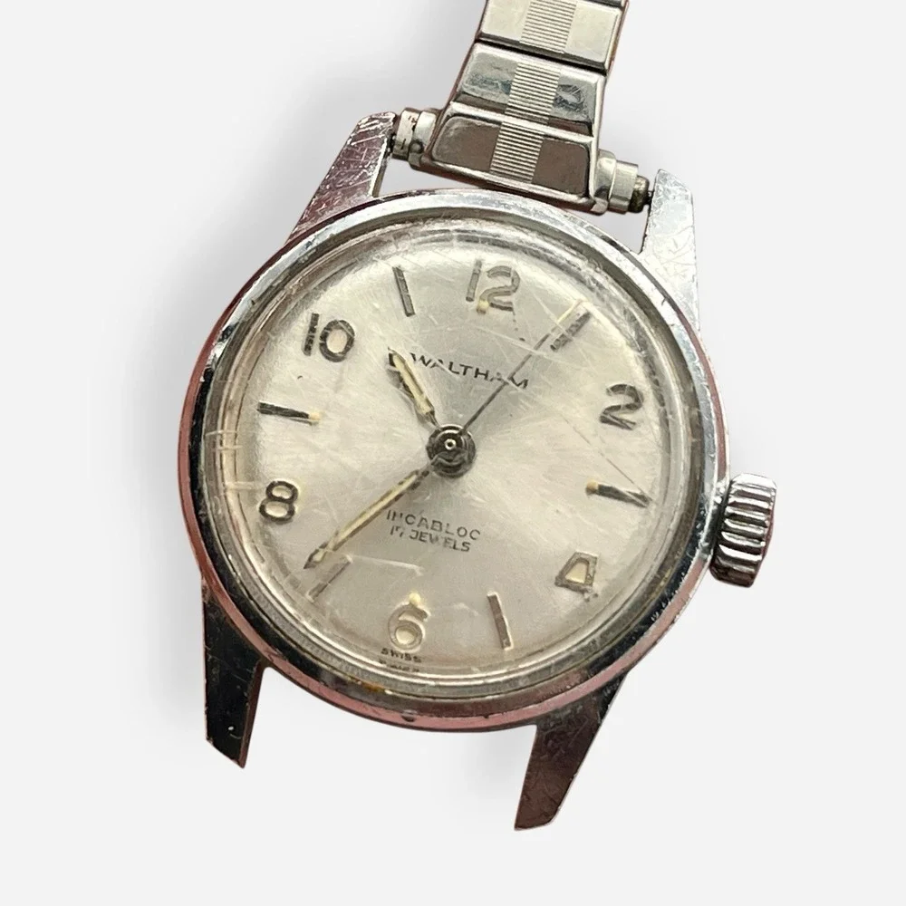 Vintage Waltham Watch Incabloc 17 Jewels Self Winding‎ Silver Stretch READ